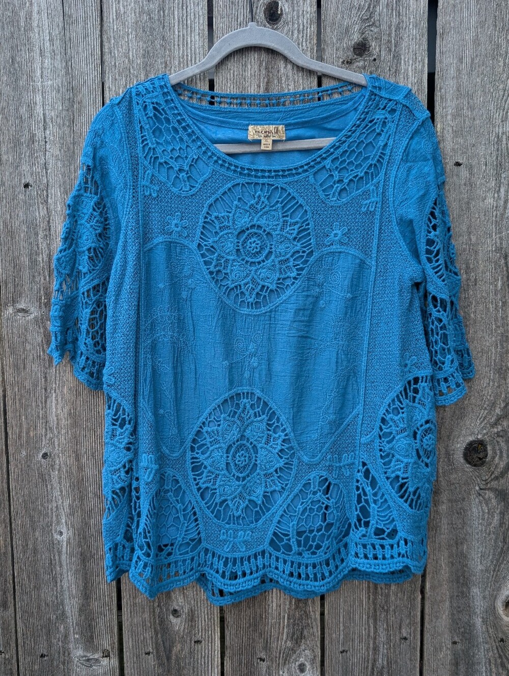 Blue Crochet Lace Tunic Top